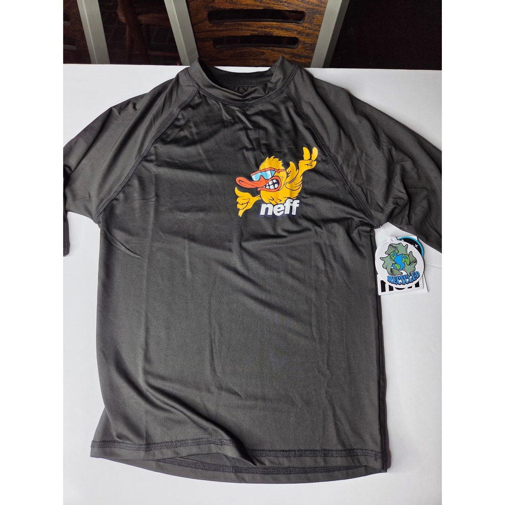 Neff Kids Rash Guard and Board Shorts Swim Set Grey Yellow Duck XL 14/16 NEW
